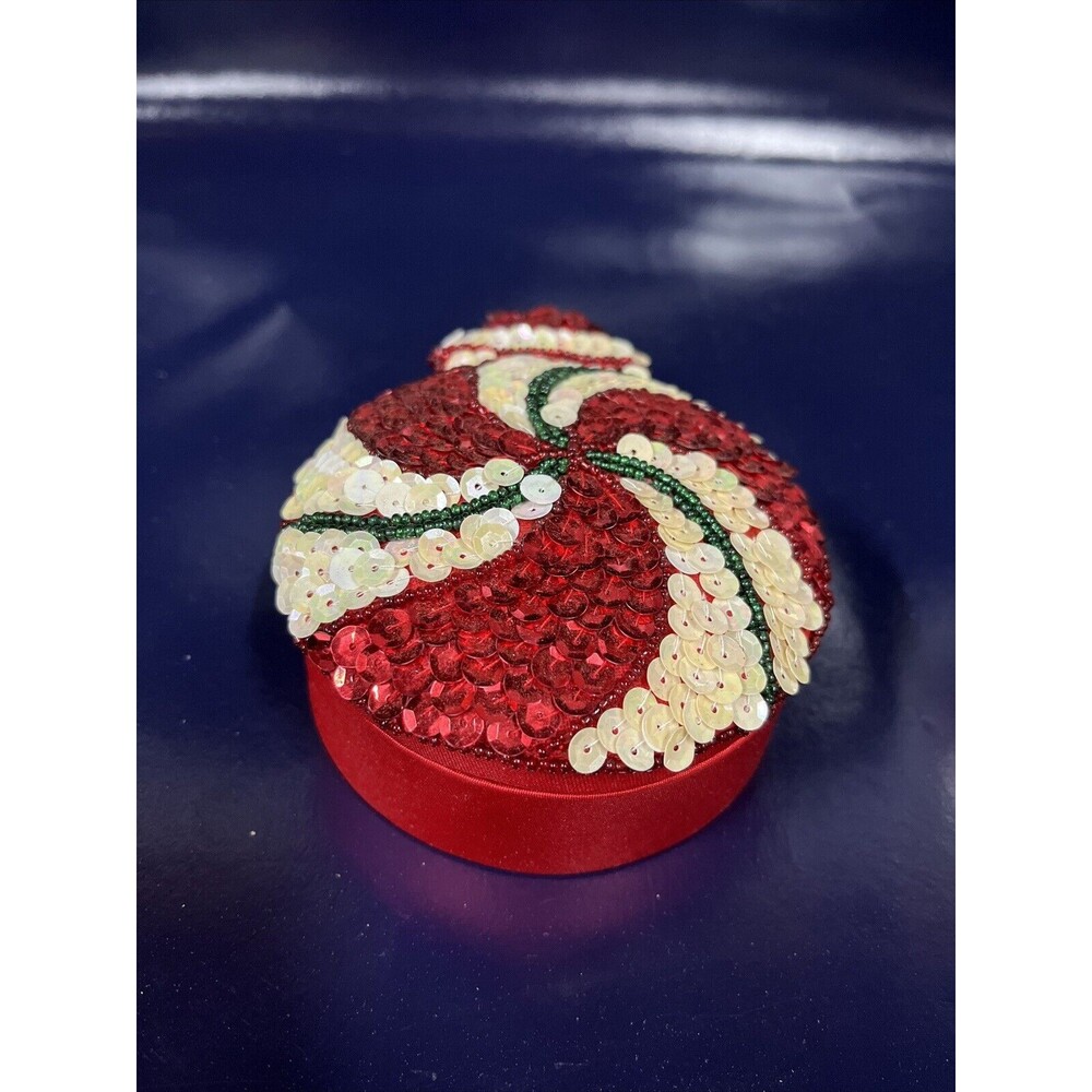 Vintage  Christmas Ornament Shape‎ Red Box Satin Beaded Gift Trinket Candy